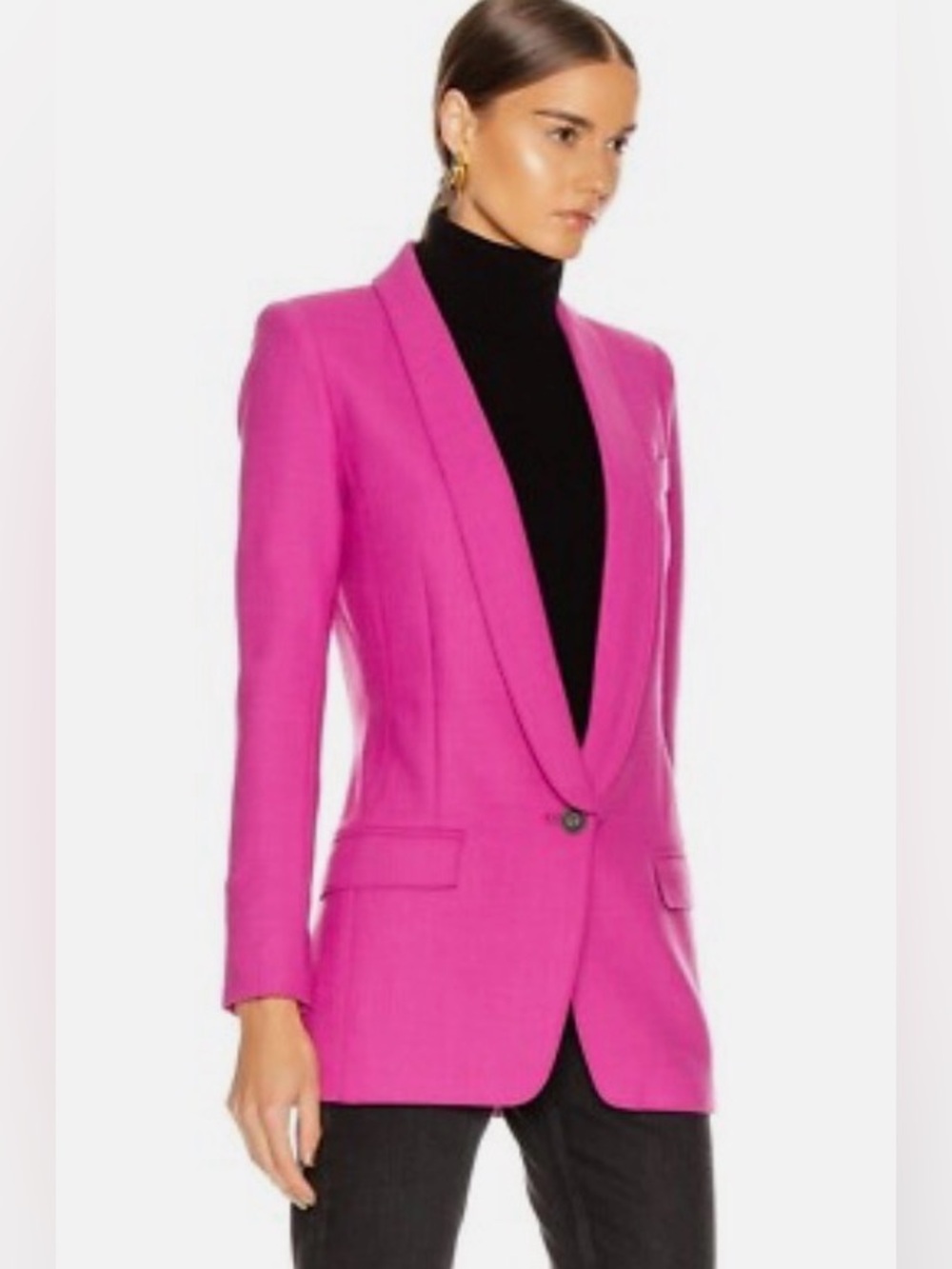 Smythe Fuchsia Pink Wool Blend Shawl Collar Blazer One Button Long Jacket * 6